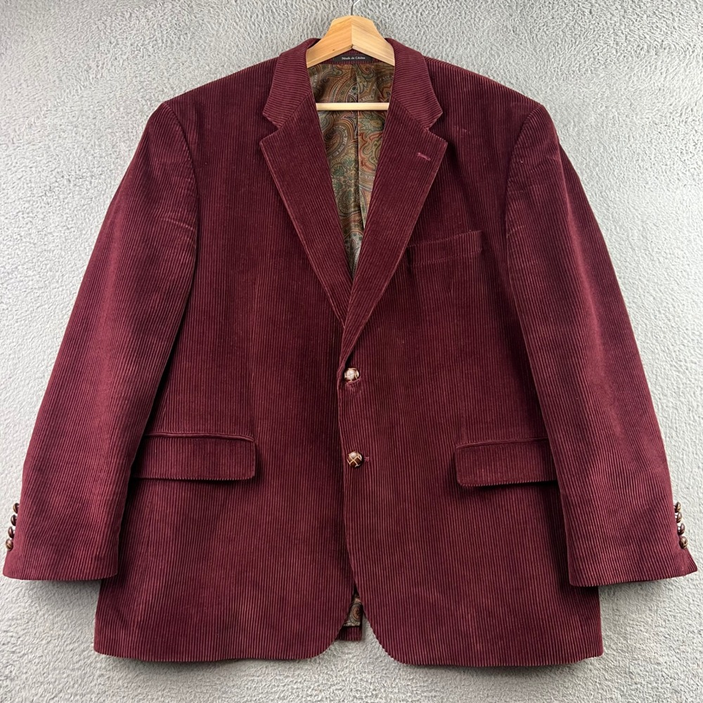Lauren Ralph Lauren Mens Burgundy Corduroy Blazer Paisley Lining Sport Coat
